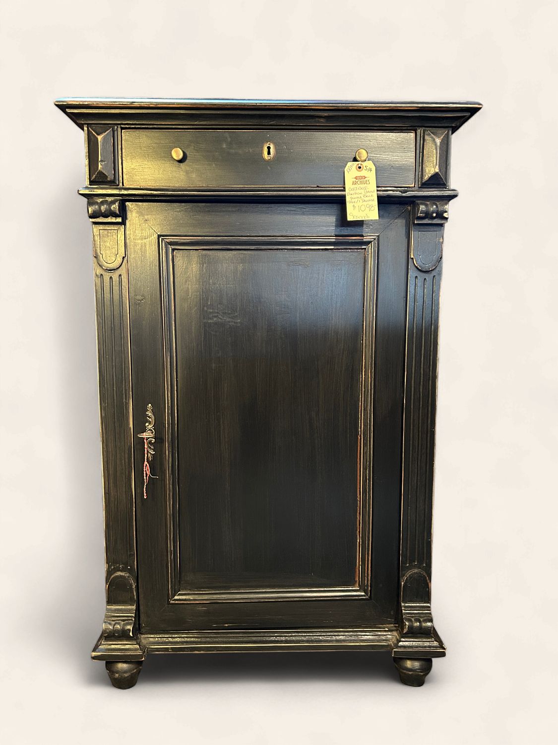 S14 - Antique Euro Cabinet painted black 1 door/1drawer