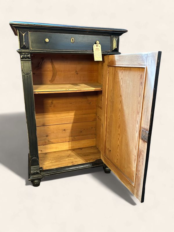 S14 - Antique Euro Cabinet painted black 1 door/1drawer