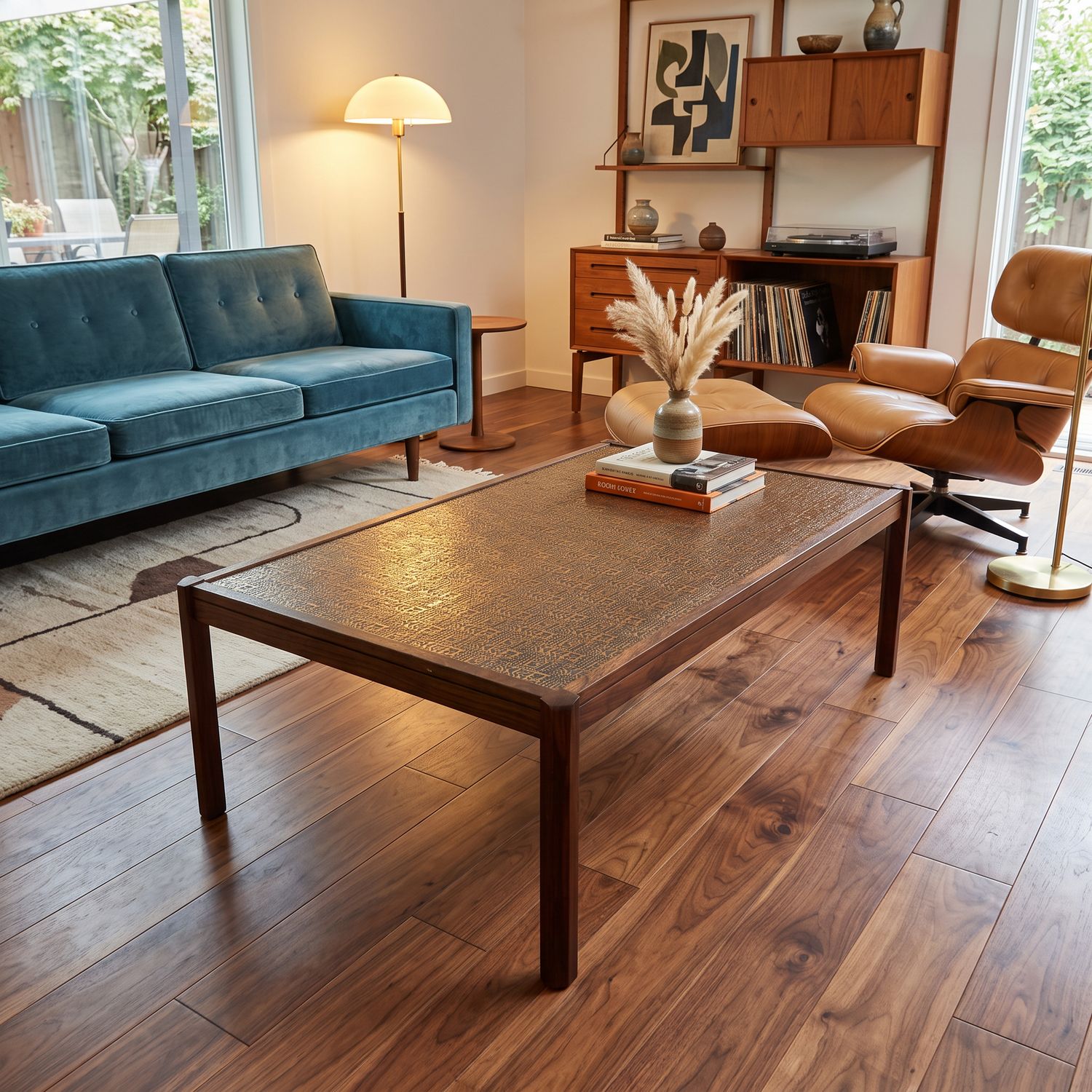 S16 - 1970s Teak Frame with pressed copper top nature motif (coffee table)