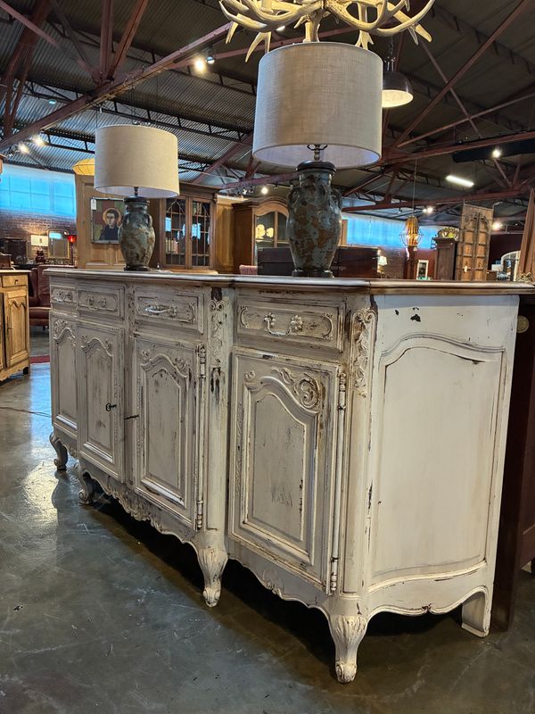 O64 - Wonderful Antique French Sideboard, painted oak base and stripped parquet oak top