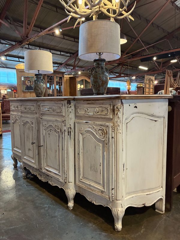 O64 - Wonderful Antique French Sideboard, painted oak base and stripped parquet oak top