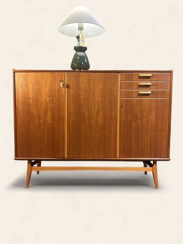S39 - Gorgeous MCM Highboard Teak Console trimmed IN beechwood