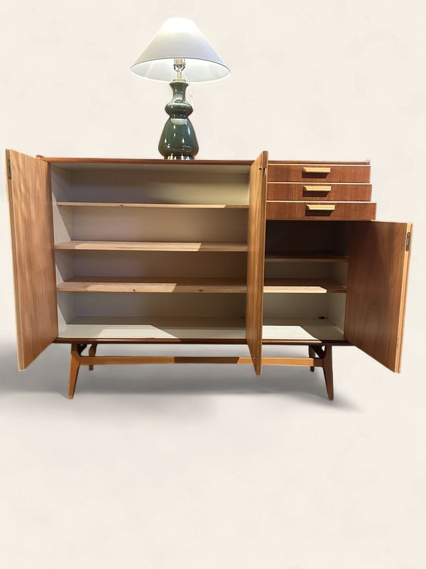 S39 - Gorgeous MCM Highboard Teak Console trimmed IN beechwood