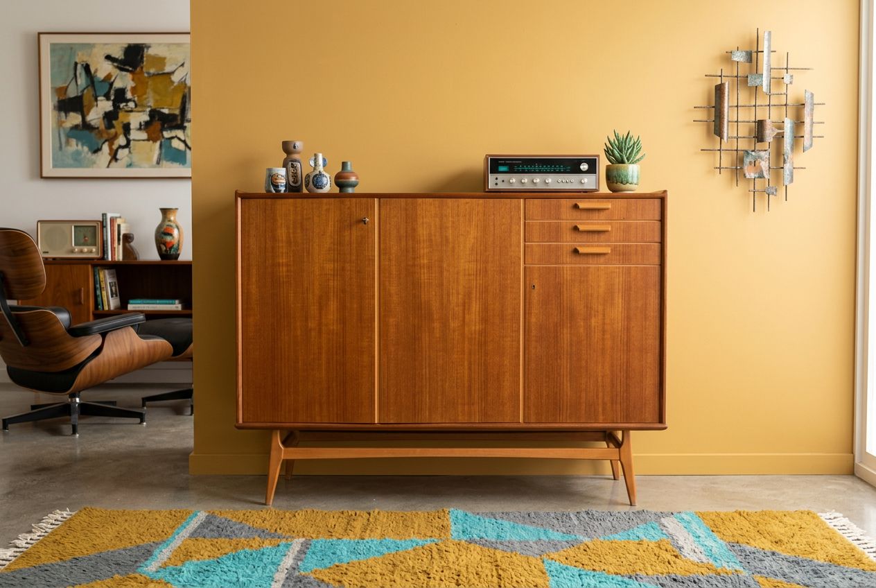 S39 - Gorgeous MCM Highboard Teak Console trimmed IN beechwood