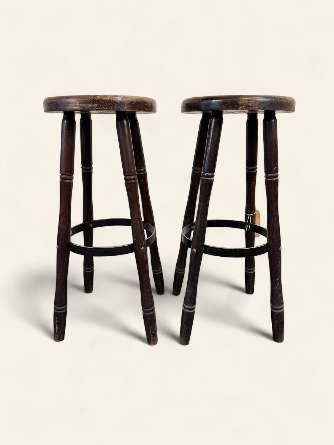 E122 - Pair of tall wooden top bar stools