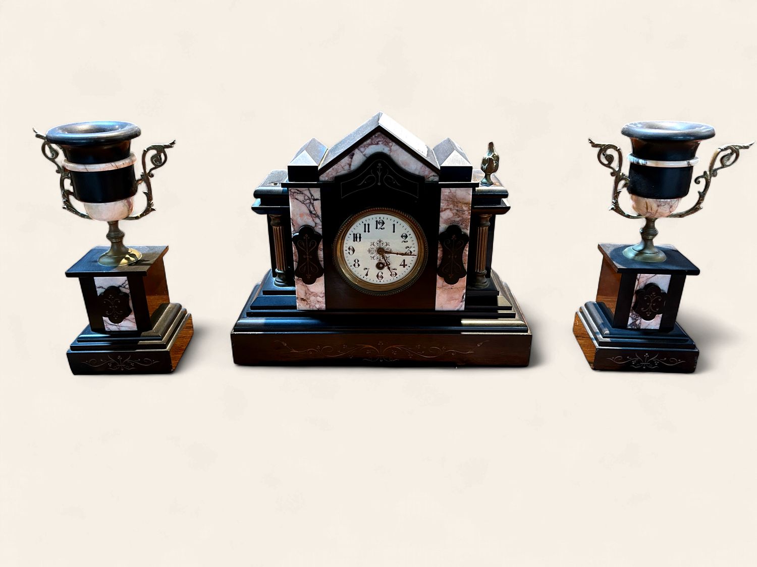 P60 - 3 Piece Black Mantel Clock