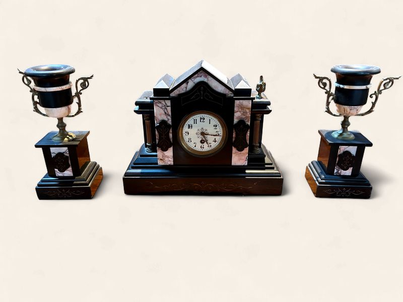 P60 - 3 Piece Black Mantel Clock