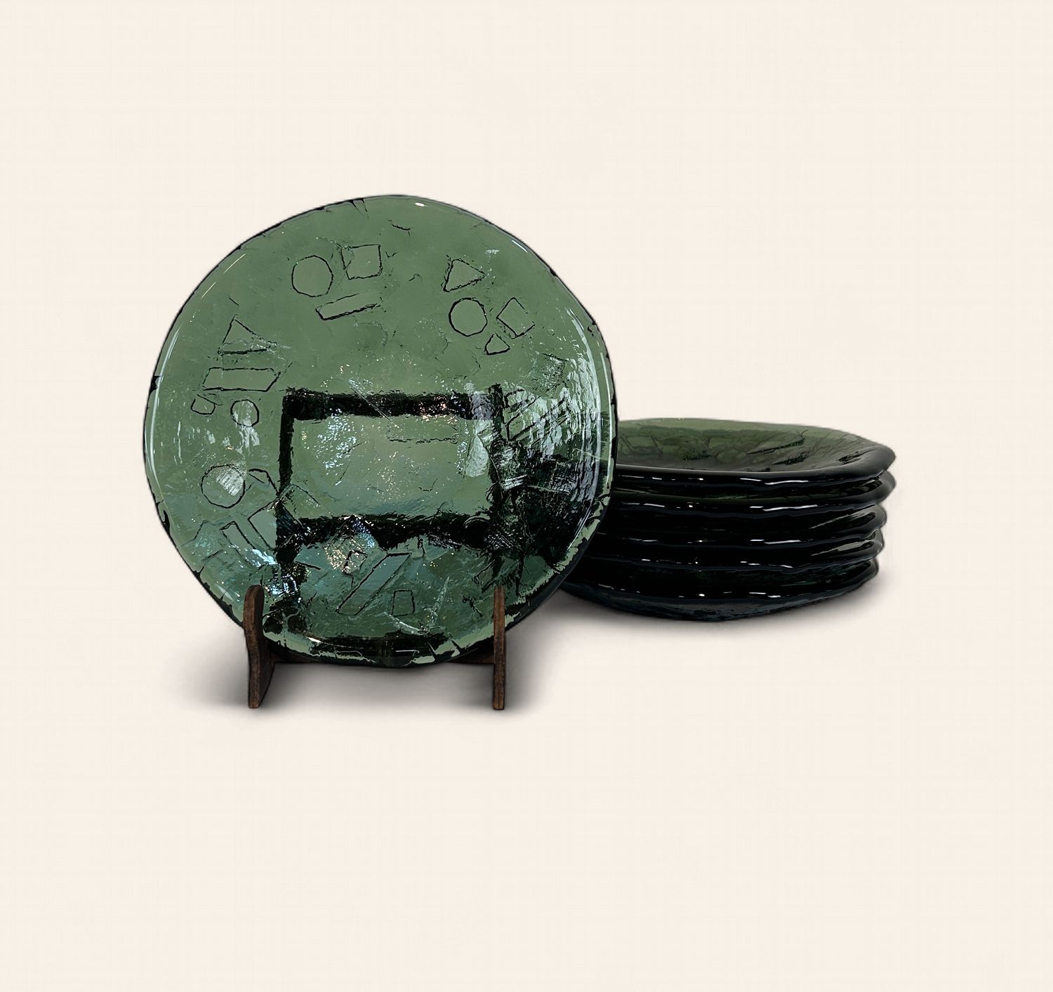 P264 - Set 6 Green Glass Serving Dishes