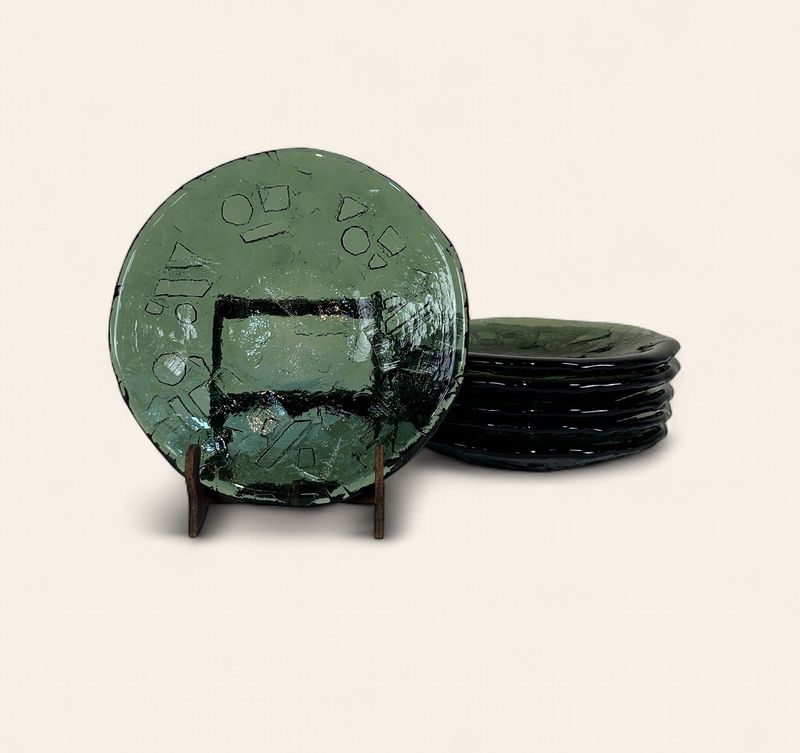 P264 - Set 6 Green Glass Serving Dishes