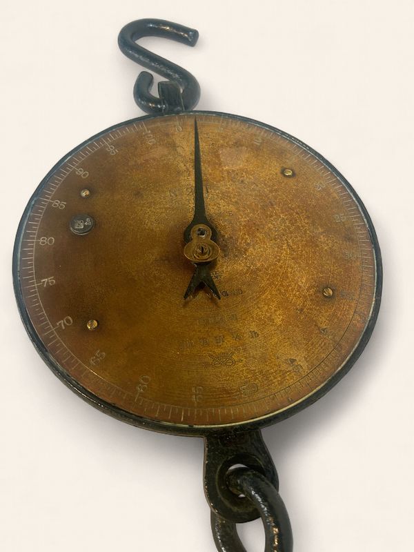 P390 - Wonderful old brass and iron merchant's scale, mid 1800s