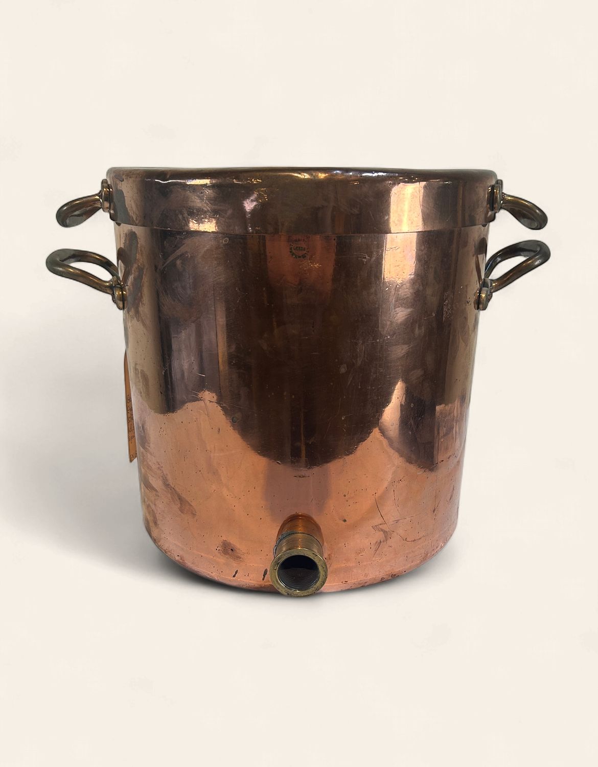 P392 - Beautiful English Stock Pot with lid, brass handles, and spout from the 1800s
