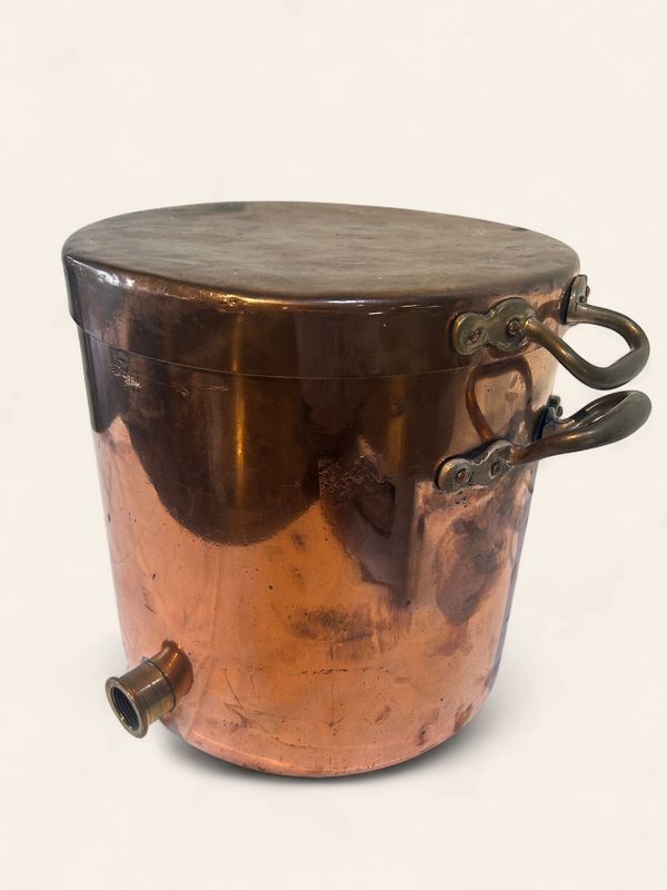 P392 - Beautiful English Stock Pot with lid, brass handles, and spout from the 1800s