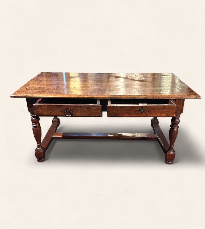 O139 - Handsome French Antique Oak Desk w/ Double Drawers