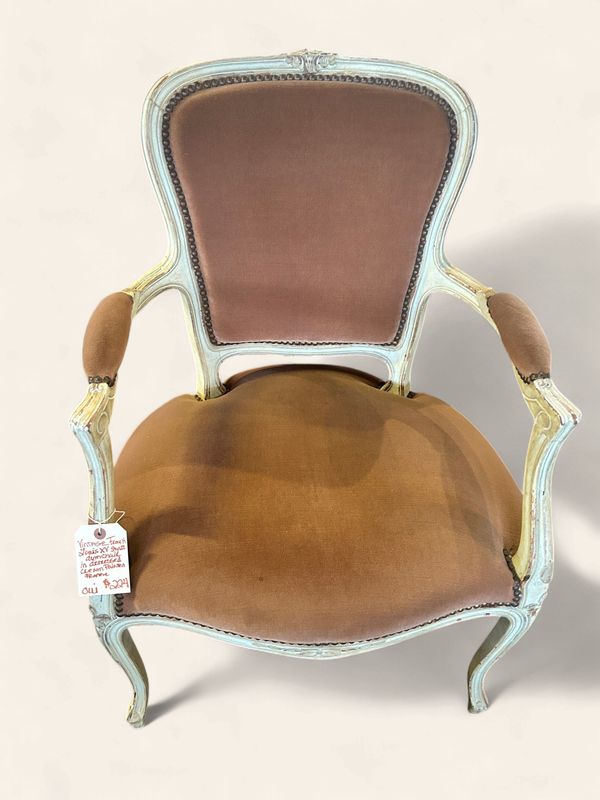 O31 - Vintage French Louis SX Style armchair in distressed cream painted frame