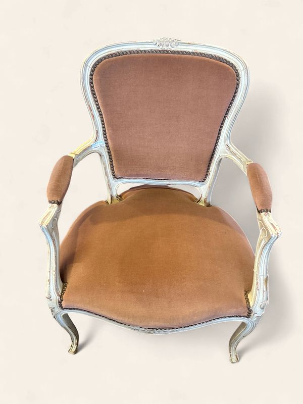 O31 - Vintage French Louis SX Style armchair in distressed cream painted frame
