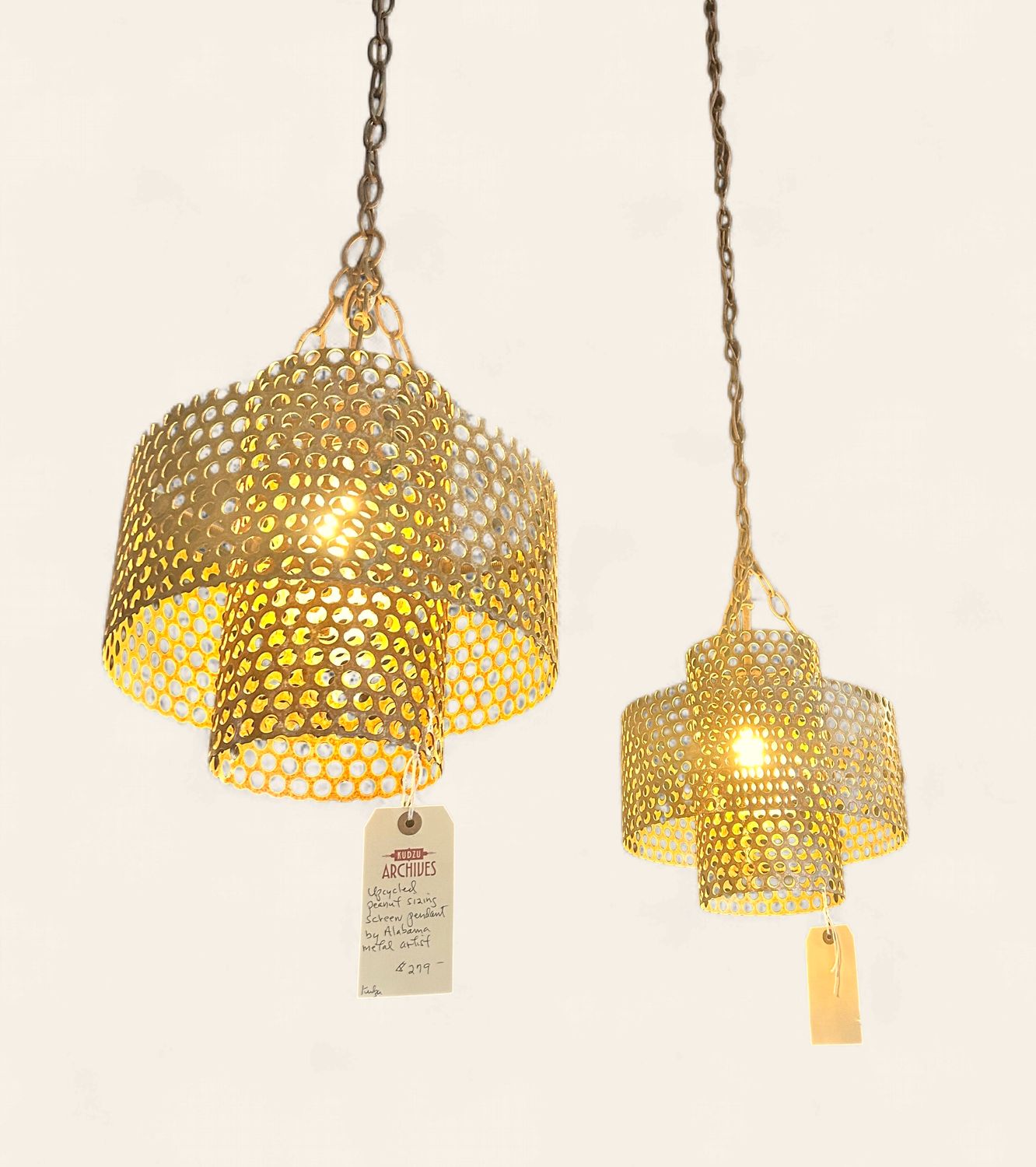 K26 - Upcycled Peanut Sizing Screen light fixrture by Alabama metal artist