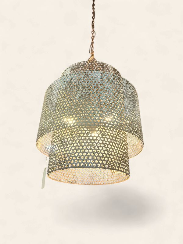 K27 - Upcycled peanut sizing screen chandelier by Alabama metal artist
