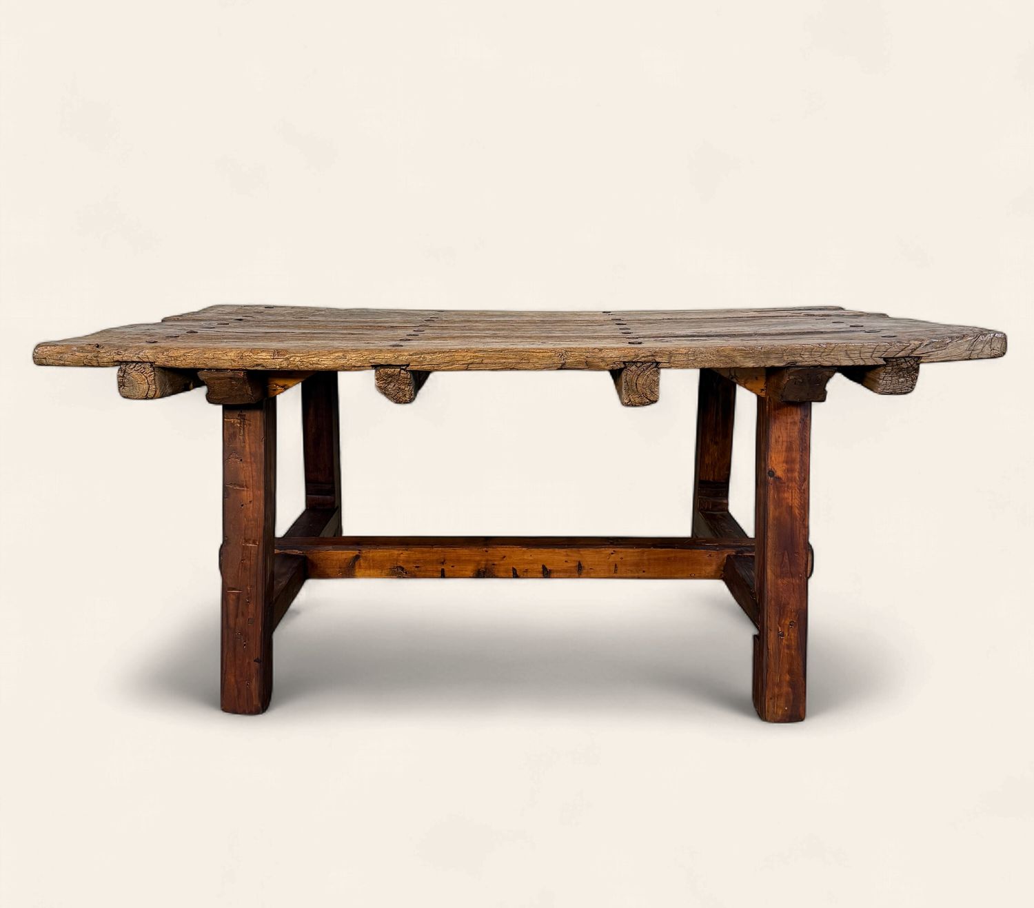 O160 - Great rustic dining table made from 250 year old French door