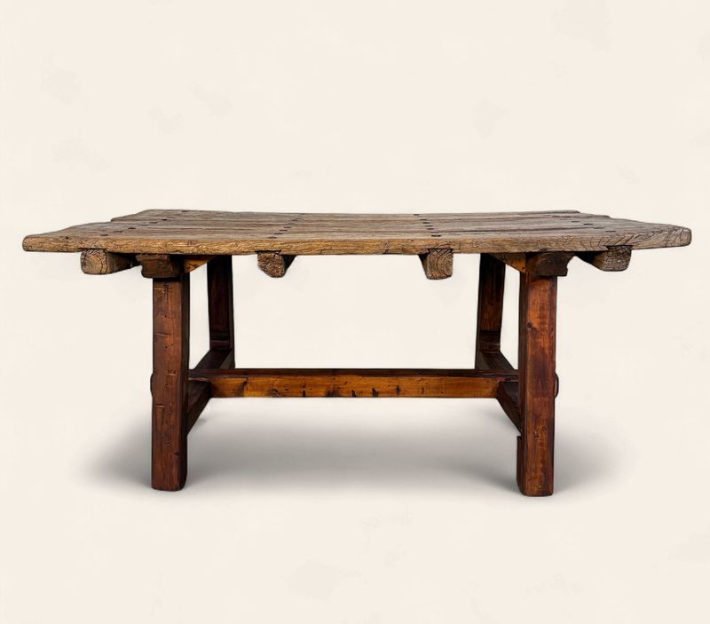 O160 - Great rustic dining table made from 250 year old French door