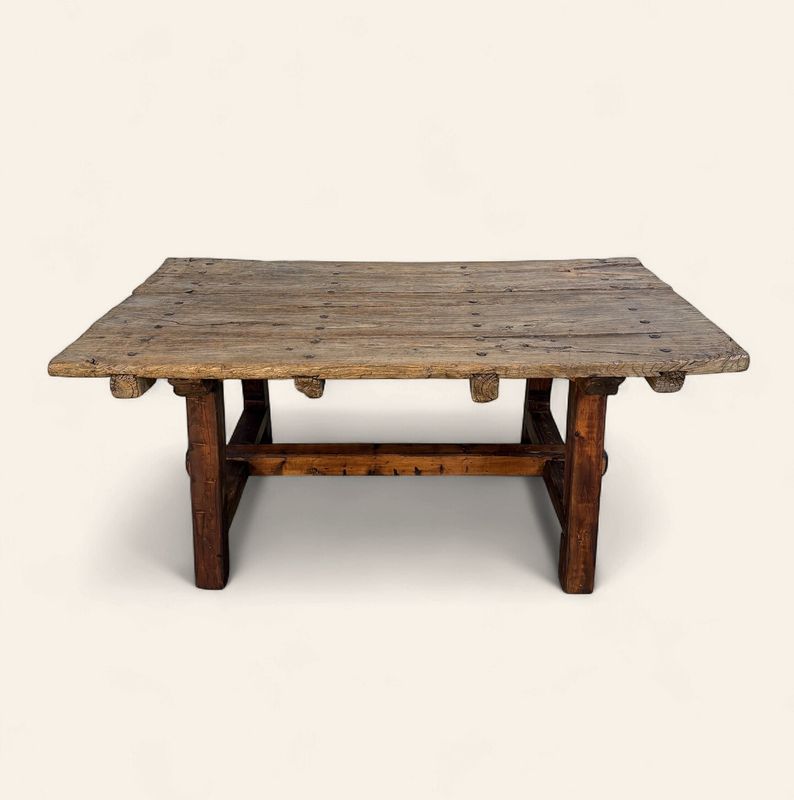 O160 - Great rustic dining table made from 250 year old French door