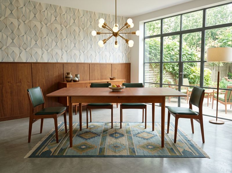 Mid Century Teak Dining Table with pop up leaf