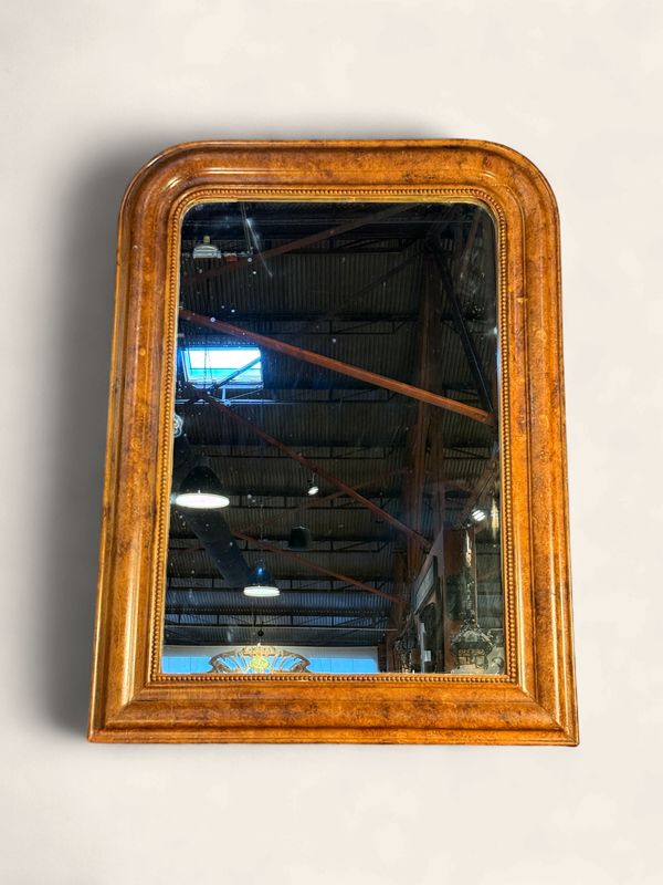 O180 - Antique Louis Philippe Mirror with Graceful Arch Intact Beading and Lovely Patina