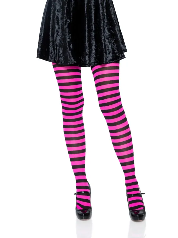 STRIPED TIGHTS BLACK/NEON PINK