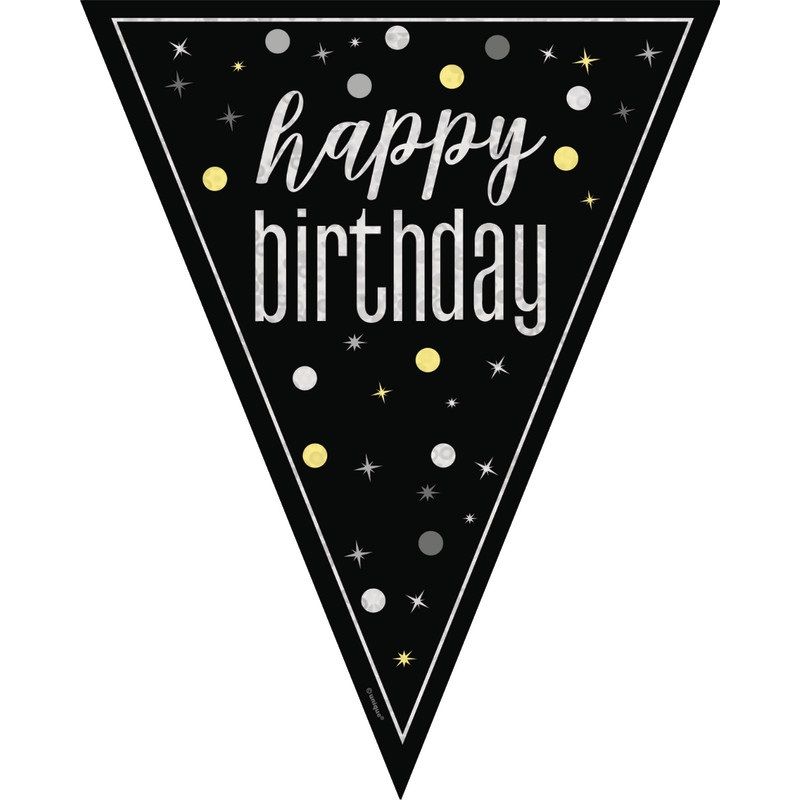 9FT FLAG BANNER GLITZ BLACK , Size: BIRTHDAY