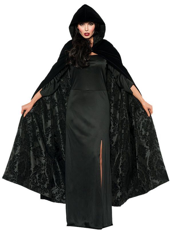 DELUXE VELVET &amp; SATIN FLOCKED CAPE, Color: BLACK