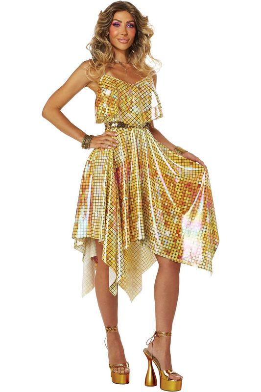 70'S DISCO DRESS-GOLD MIRRORBALL