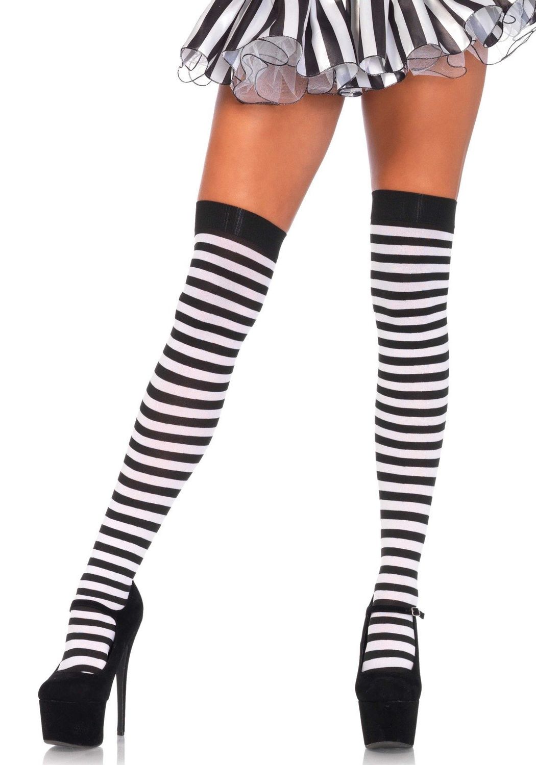 Black &amp; White Striped Thigh Highs