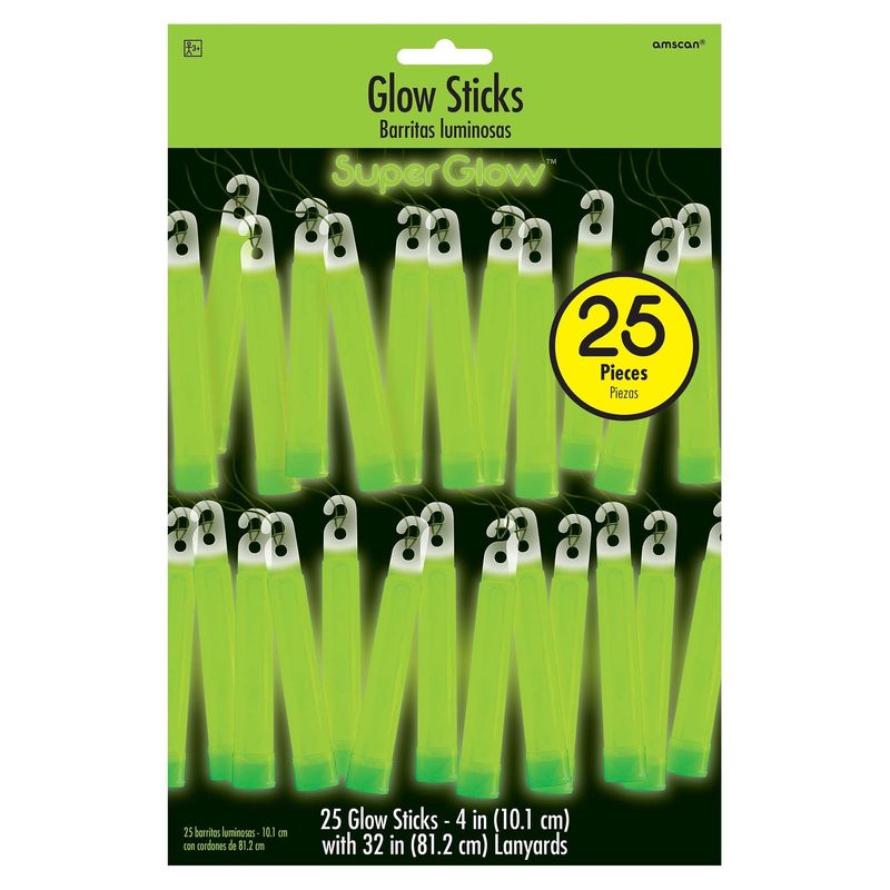 25CT 4in GLOW STICKS GREEN