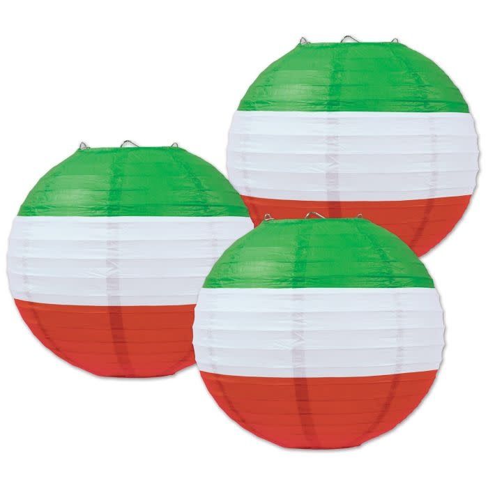 Red, White &amp; Green Paper Lanterns-3ct