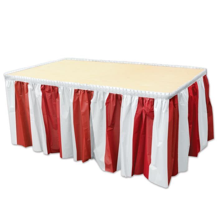 Red &amp; White Stripes Table Skirting