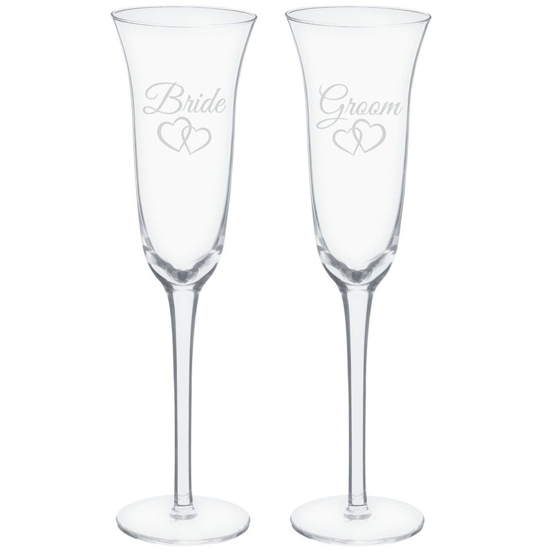 "Bride &amp; Groom" Toasting Glass