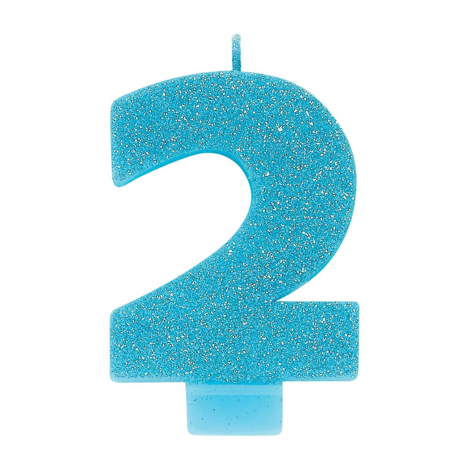Numeral #2 Glitter Candle - Caribbean Blue
