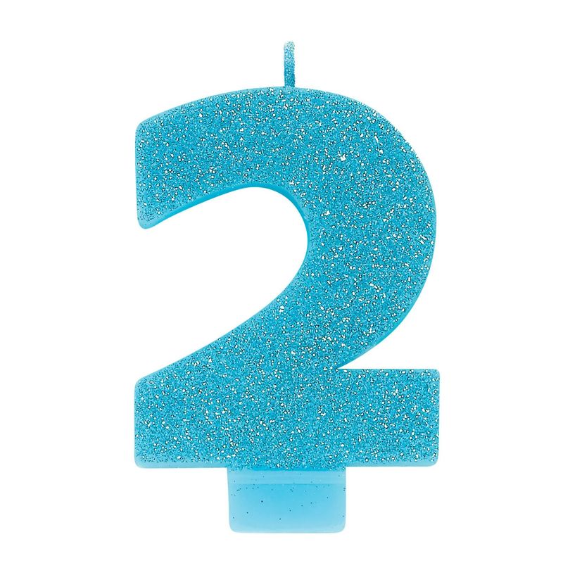 Numeral #2 Glitter Candle - Caribbean Blue