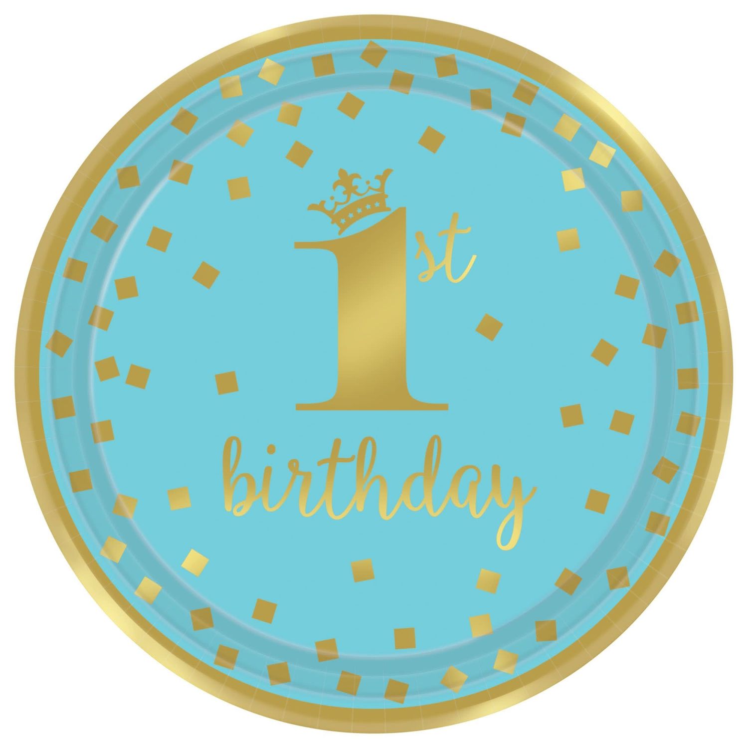 1st Birthday Boy Metallic Round Plates, 9"