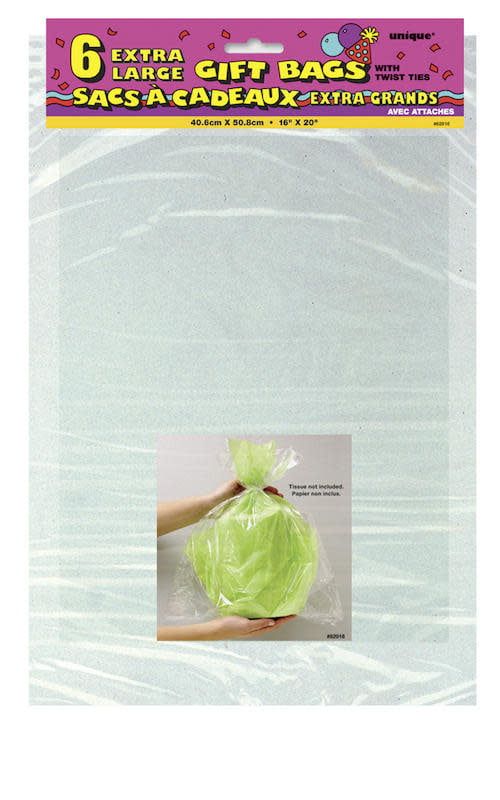 Clear Extra Large Gift Bags - 16in x 20in - 6 Count