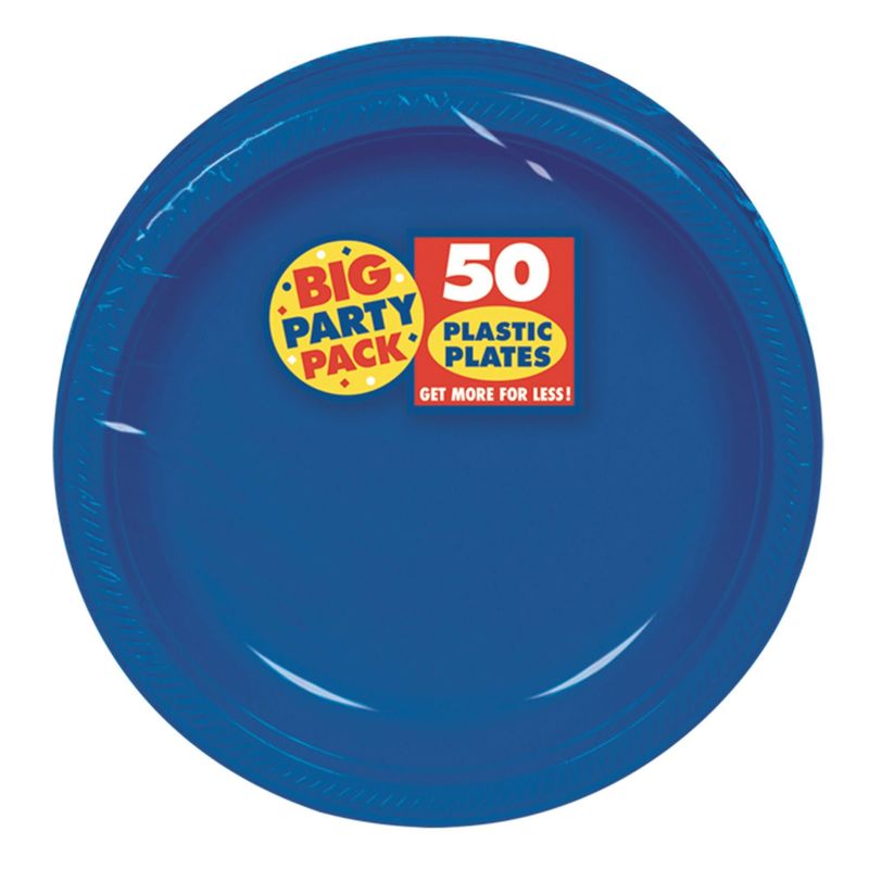 50ct 7in Plastic Plates- Bright Royal Blue