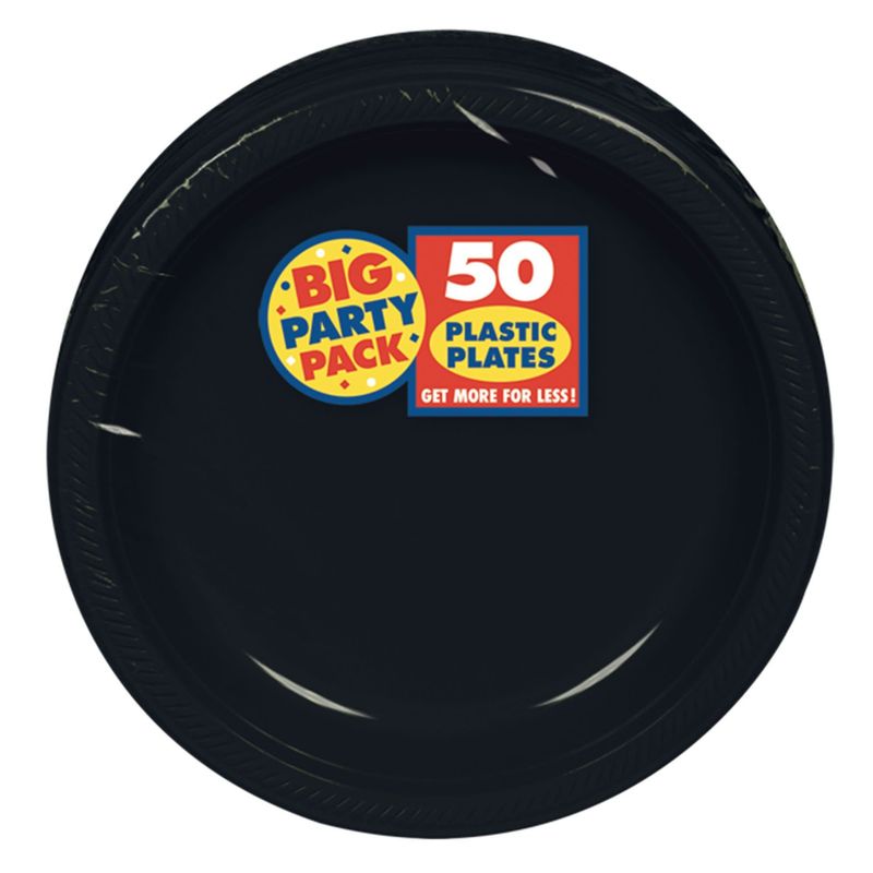 50ct 7in Plastic Plates - Jet Black