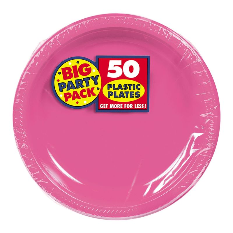 50ct 7in Plastic Plates- Bright Pink