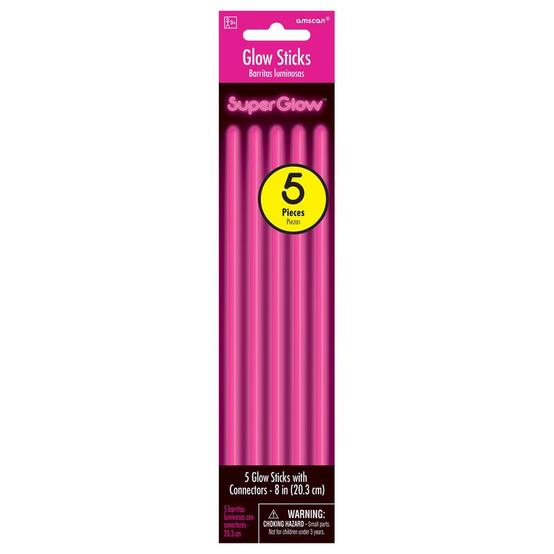 Pink ​8in Glow Sticks - 5 Count