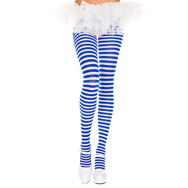 STRIPED TIGHTS BLUE/WHITE ONE SIZE