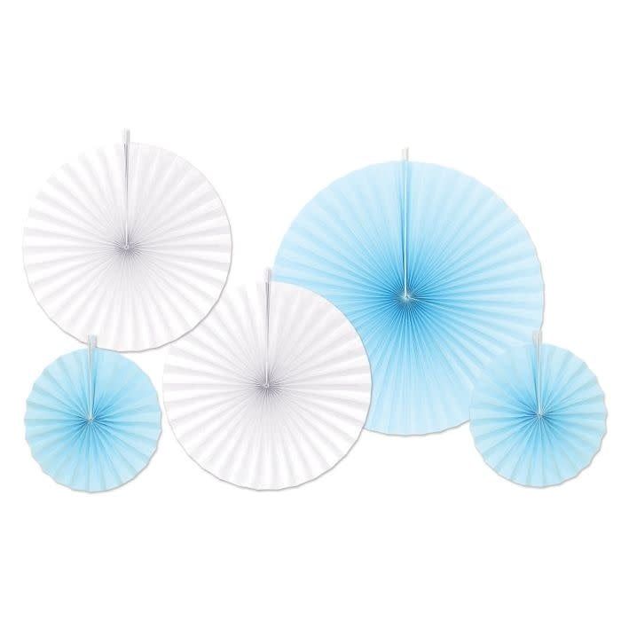 Accordion Paper Fans-Blue &amp; White, 5ct
