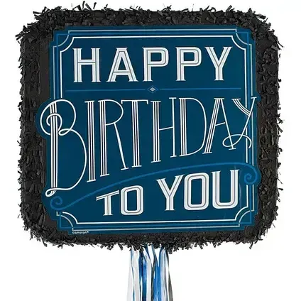 Pull String Blue Happy Birthday Cardstock &amp; Tissue Paper Pinata