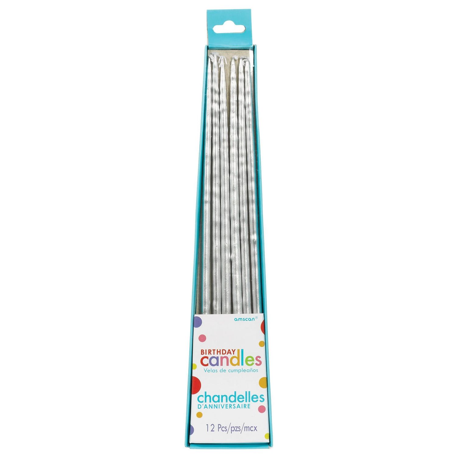 Thin Metallic Taper Candles - Silver 12CT