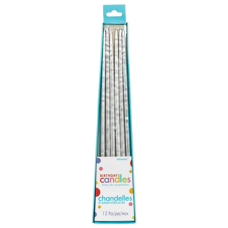 Thin Metallic Taper Candles - Silver 12CT