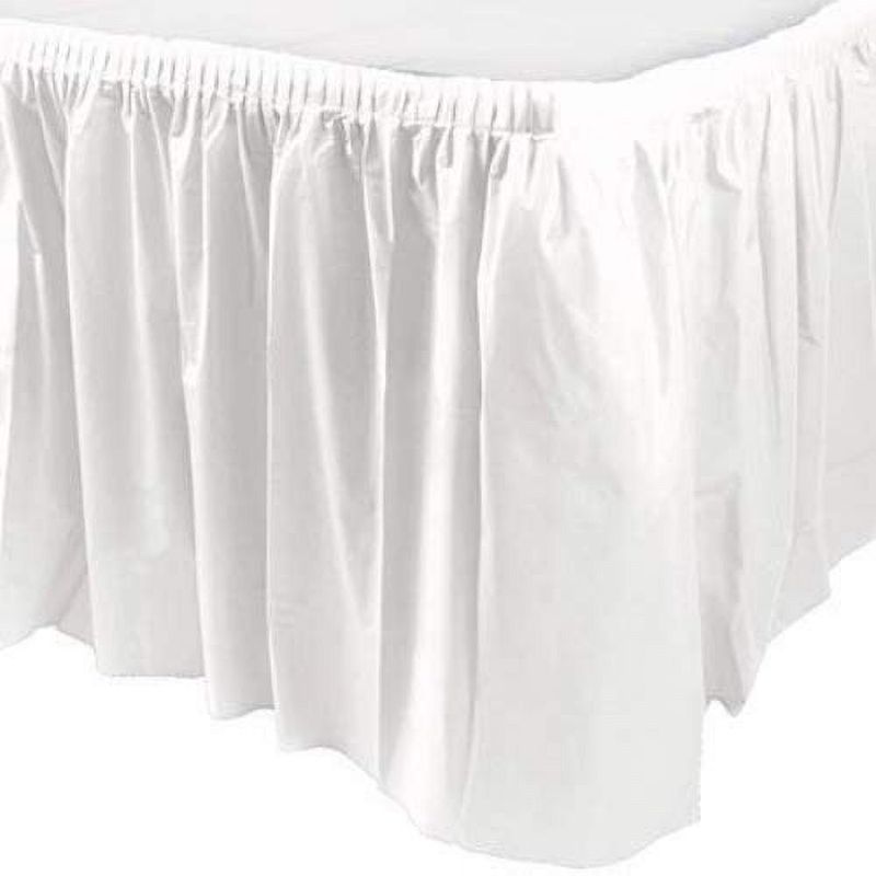 Premium Plastic Table Skirt, White, 21’ x 29"