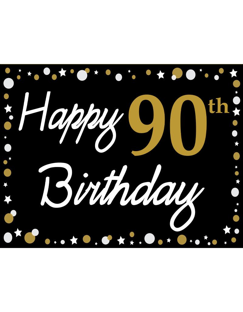 Happy Birthday 90th Gold &amp; Black Yard Sign